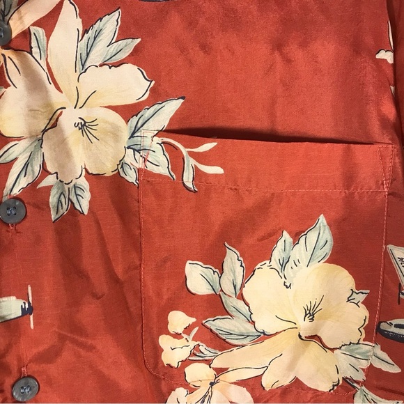 Men’s Summa Hawaiian XL Button Down Shirt Rust Colour Silk and Nylon. Vacation - Picture 7 of 9